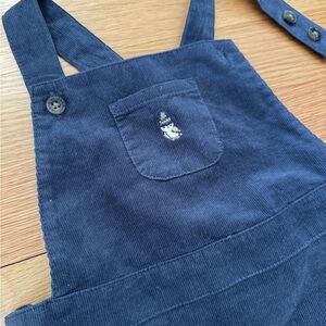Janie and Jack dusty Navy Corduroy Overalls with owl 12-18 month size
